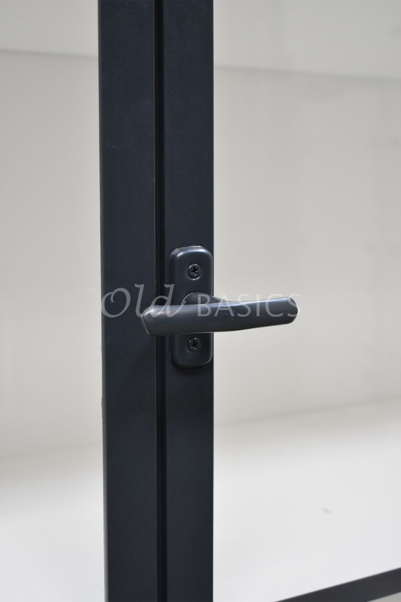 Detail van Apothekerskast Demi, 4 deuren, RAL7021, grijs, zwart, materiaal staal